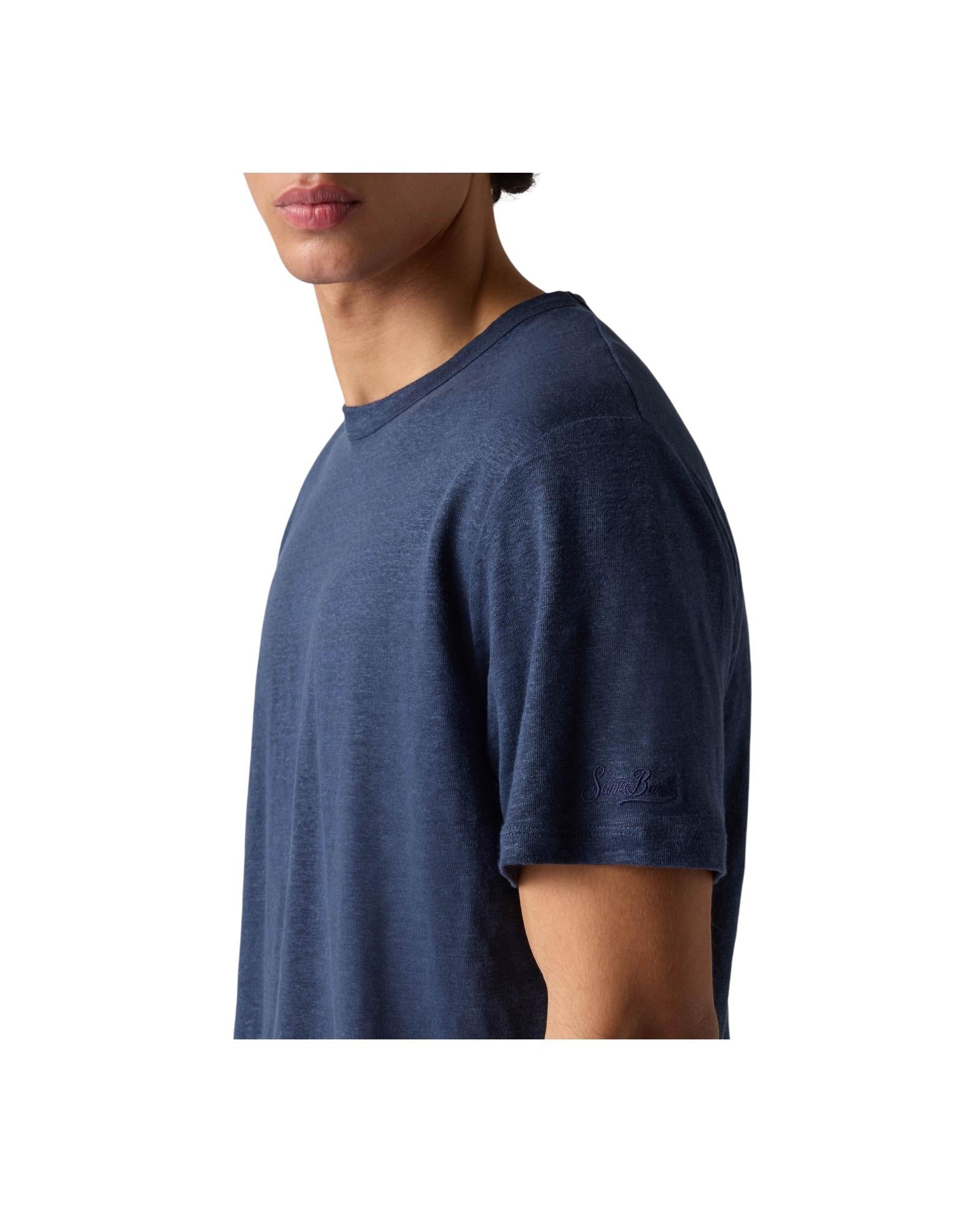 T-shirt in puro lino con logo ricamato Blue navy ECS0003 00119L MC2 SAINT BARTH 
