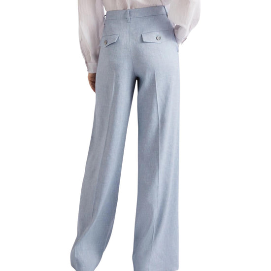 Pantalone palazzo in chevron di lino e viscosa Azzurro ODINO 003 MARELLA 