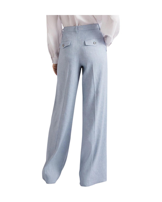 Pantalone palazzo in chevron di lino e viscosa Azzurro ODINO 003 MARELLA 