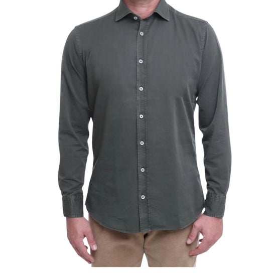 Camicia uomo in cotone Verde militare B1379 9 BASTONCINO 