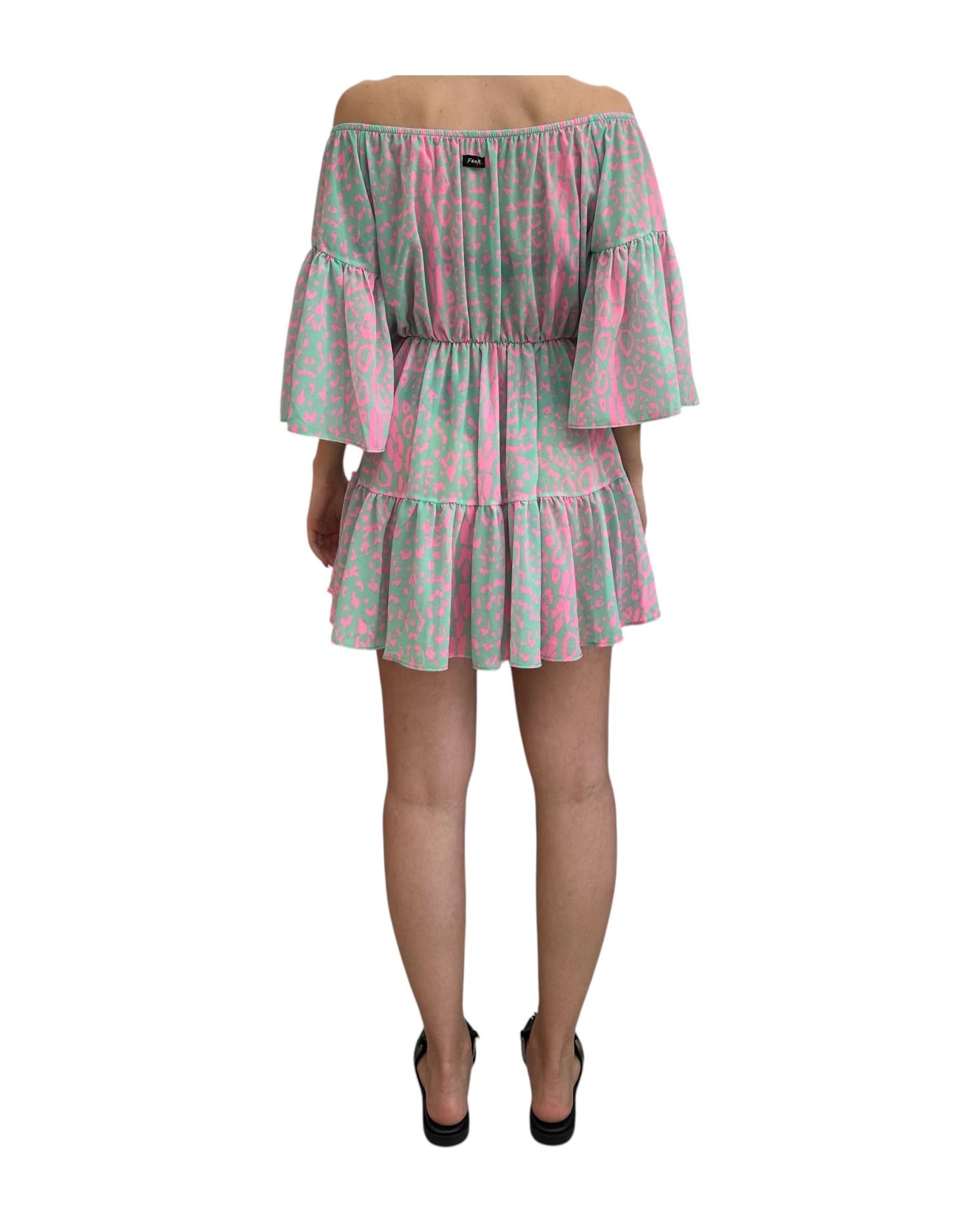 Vestito corto con volant Rosa e Celeste FK24-1368X02 UNICA F**K 