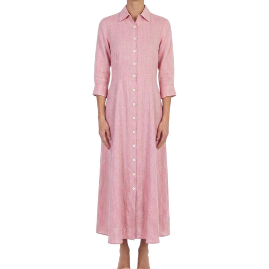Abito Chemisier in lino lavato Rosa D4718 2 BASTONCINO 