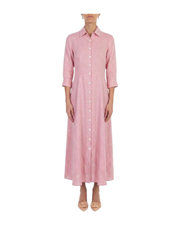 Abito Chemisier in lino lavato Rosa D4718 2 BASTONCINO 