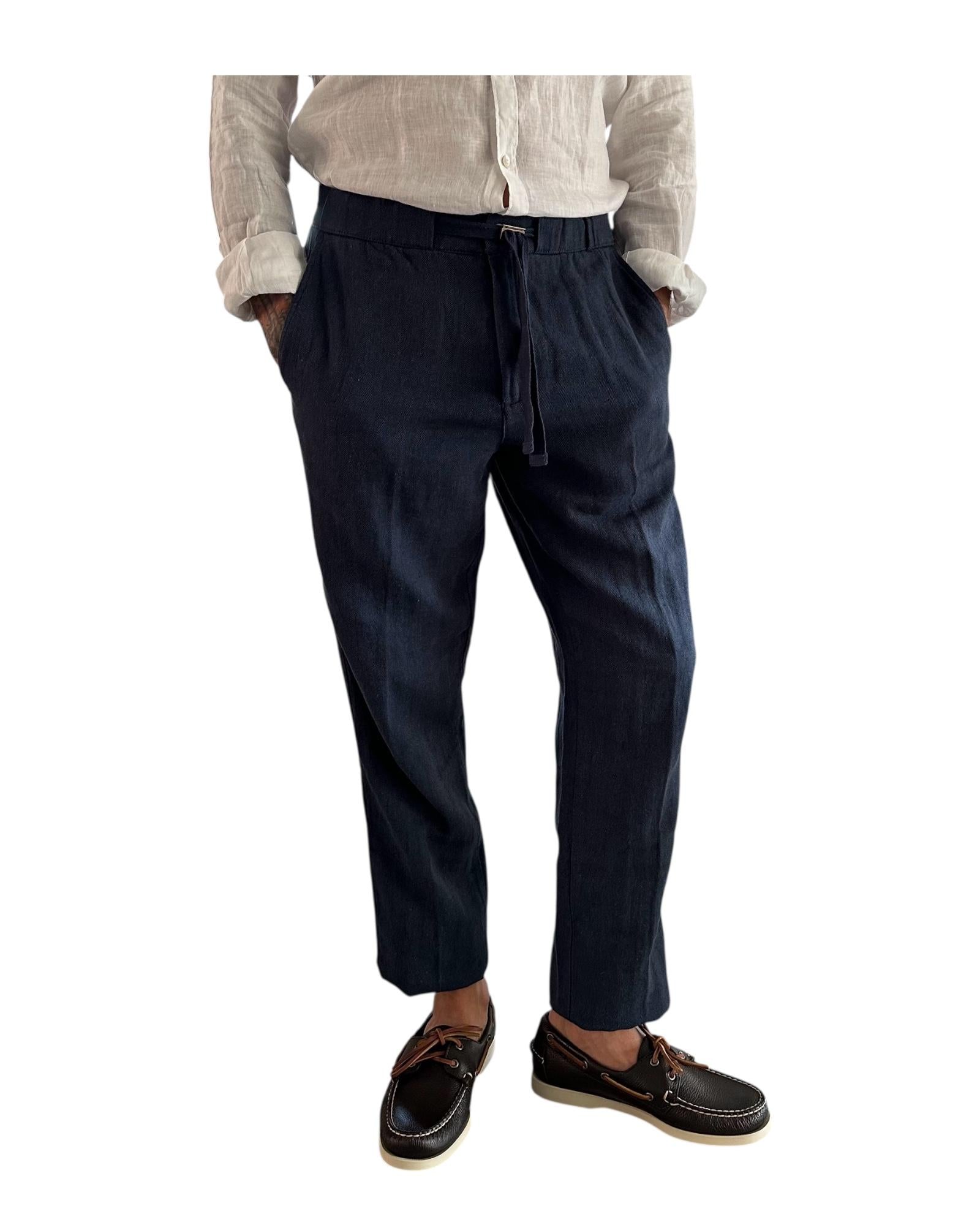 Pantalone misto lino Blue Navy AU25S31PA PA1432 NAVY BLUE Alley docks 