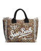 Vanity shoulder bag in cotton canvas with leopard print