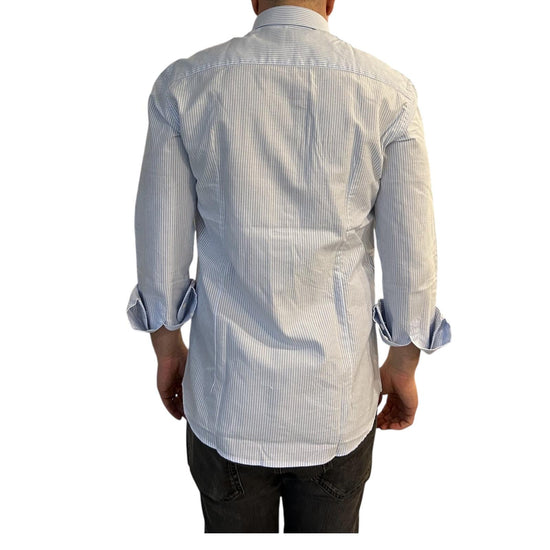 Camicia Uomo Oxford a righe bianco e celeste B4786 1 BASTONCINO 