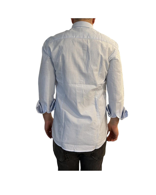 Camicia Uomo Oxford a righe bianco e celeste B4786 1 BASTONCINO 