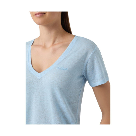 T-shirt in lino Celeste con logo ricamato ELOI001 08679L MC2 SAINT BARTH 