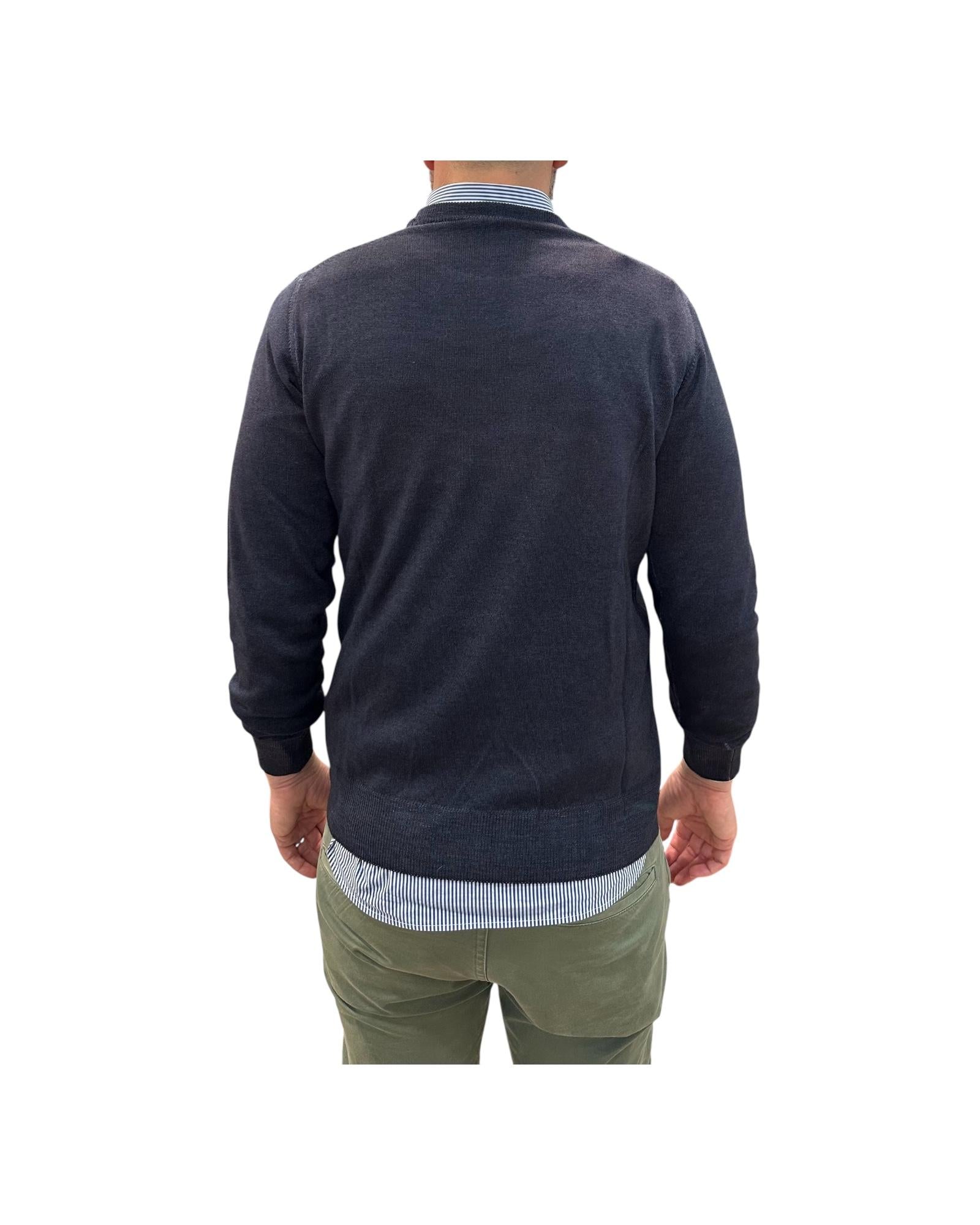 Maglia girocollo tinta in capo Blu 12200F 208 RETOIS