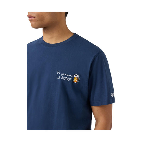 T-shirt Portofino blu con ricamo Mi Piacciono Le Bionde POT0001 04428L MC2 SAINT BARTH 