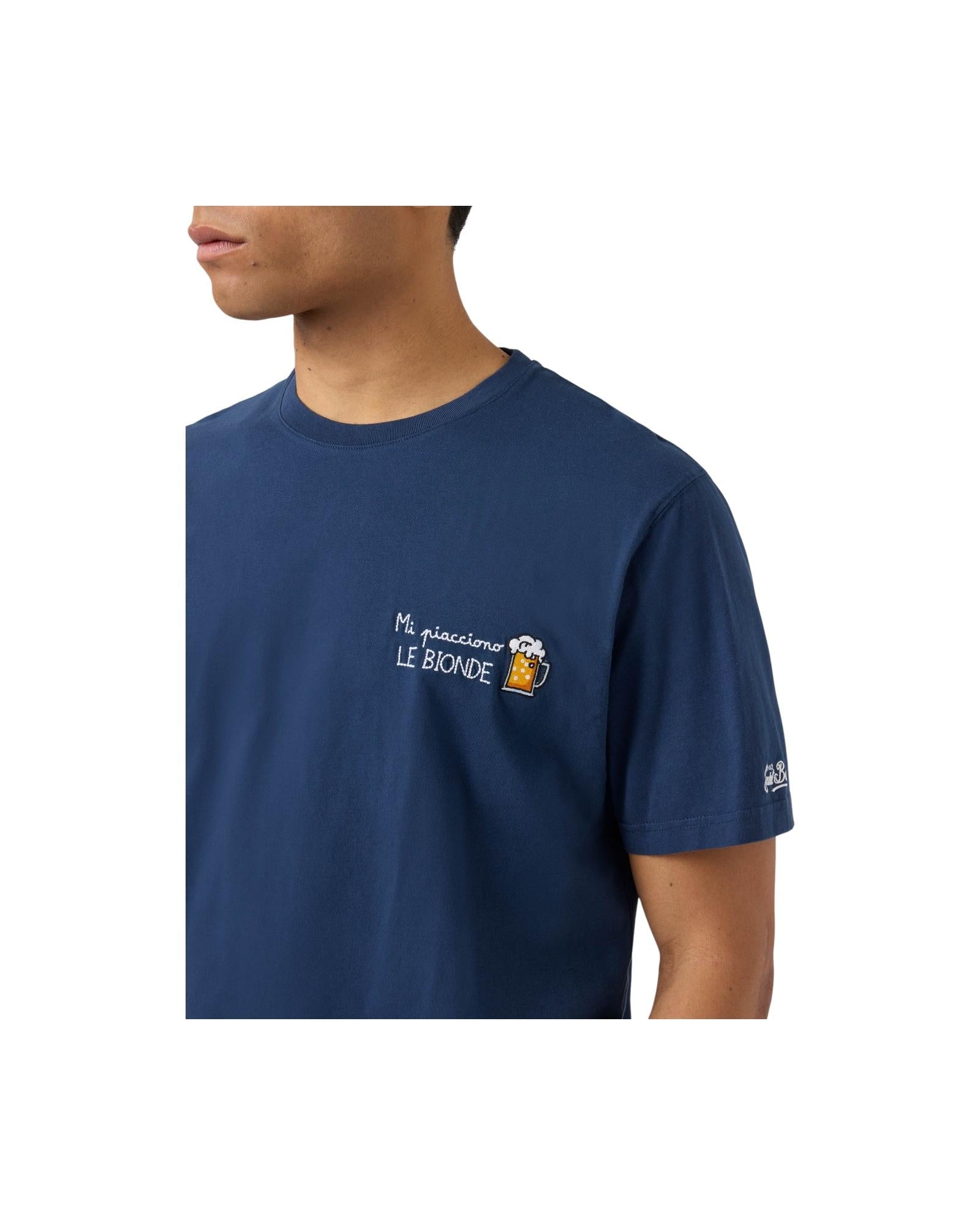 T-shirt Portofino blu con ricamo Mi Piacciono Le Bionde POT0001 04428L MC2 SAINT BARTH 