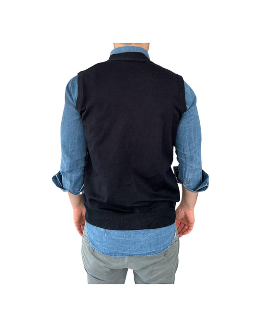 Gilet scollo a V tinta unita navy 00122549M 491 MONTECHIARO 