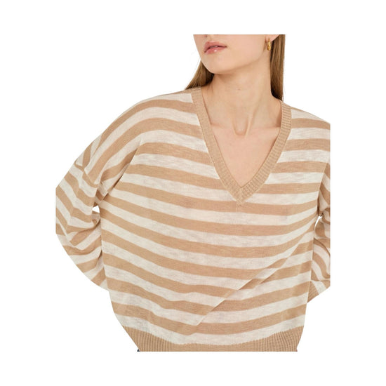 Maglia a filo righe Beige B39D1203 PANNA CAMMELLO SOUVENIR 