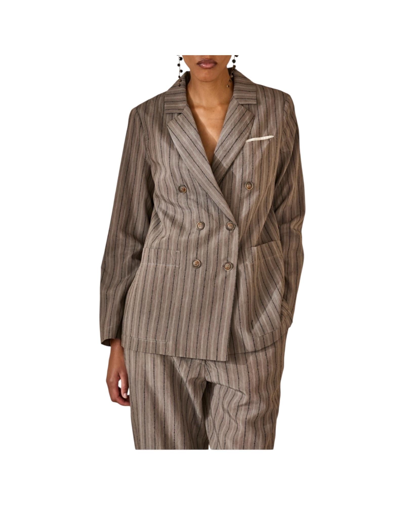 Giacca gessata doppiopetto S39M0365 GRIGIO SOUVENIR