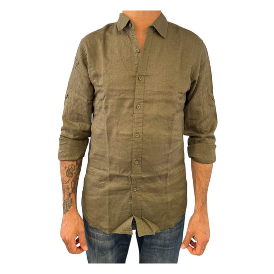 Camicia Uomo in lino Army green CAMICIA LINO TINTA UNITA ARMY GREEN RE.VI.VAL 