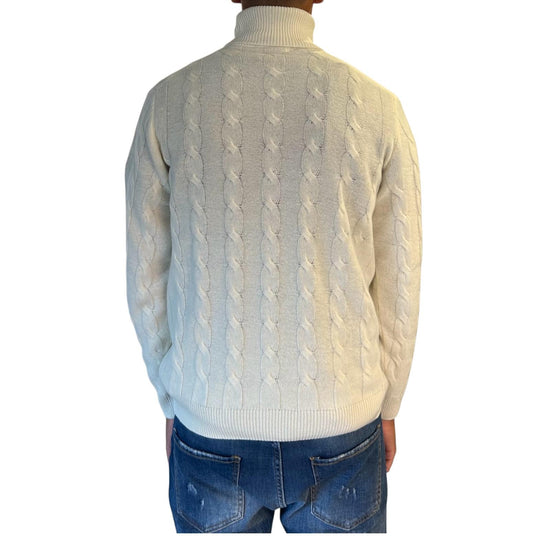 Maglione collo alto in lana merinos Panna M030440 101 BLU CASHMERE 