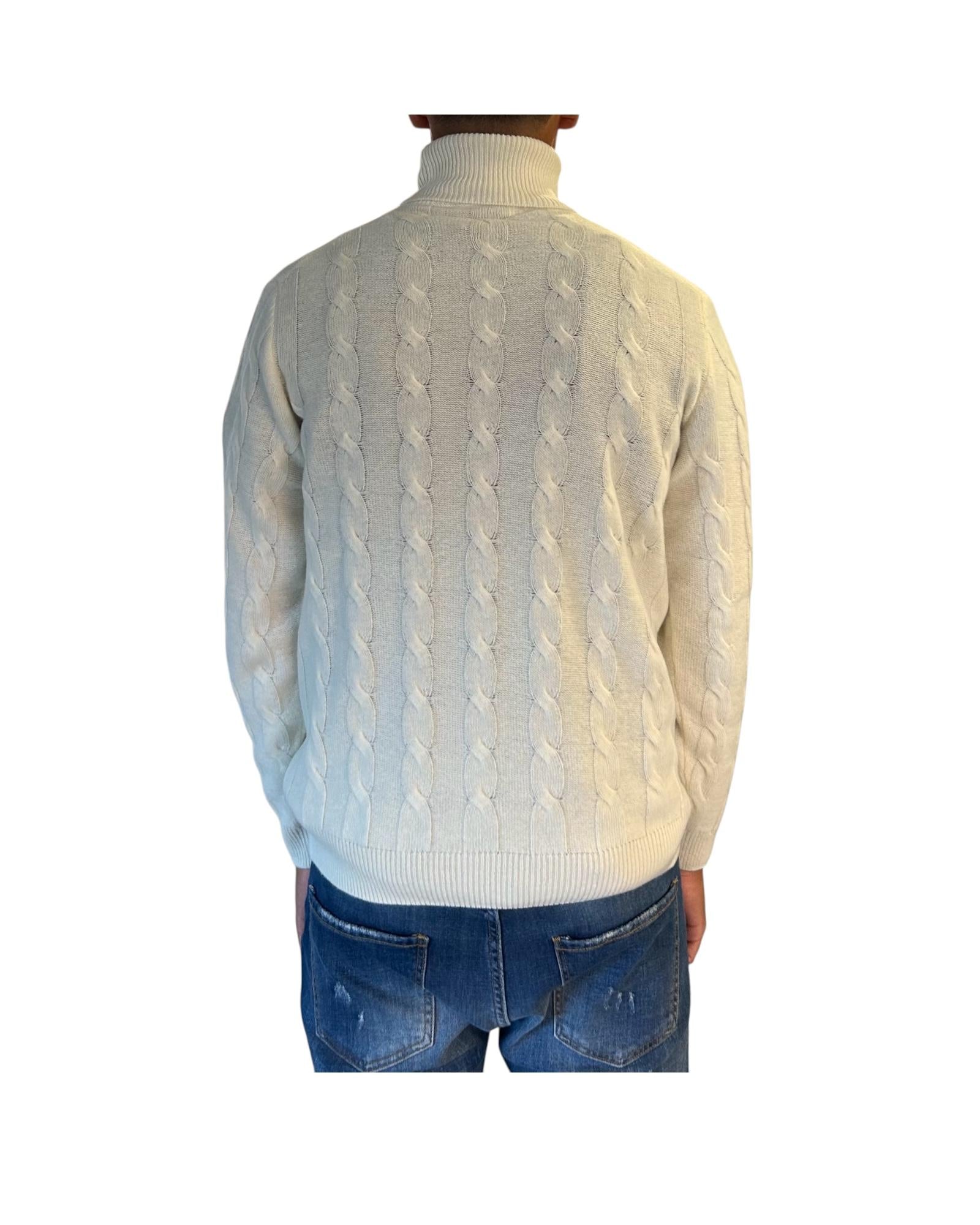 Maglione collo alto in lana merinos Panna M030440 101 BLU CASHMERE 