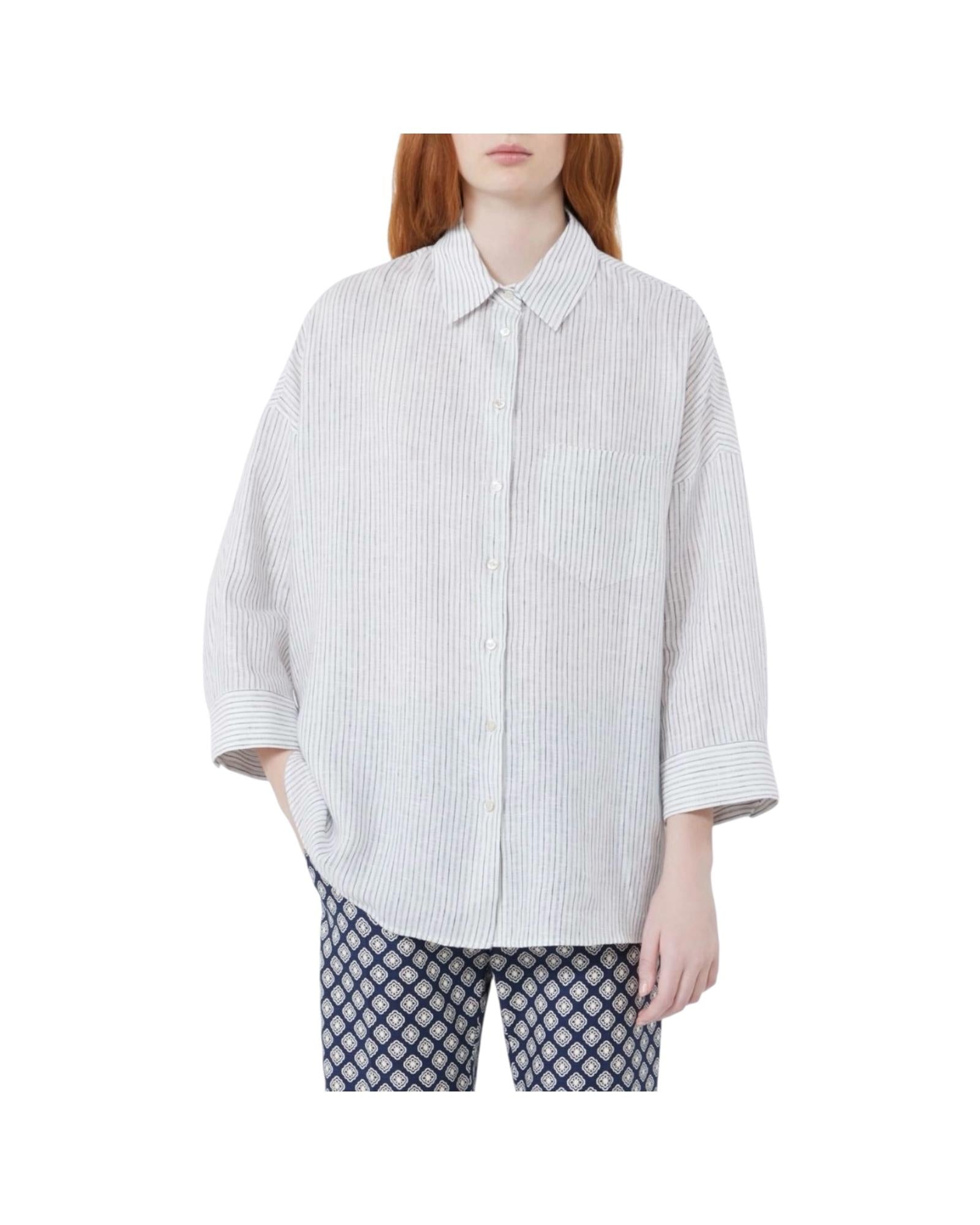 Camicia in tela di lino a righe Blu PANETTO 021 MAX MARA WEEKEND 