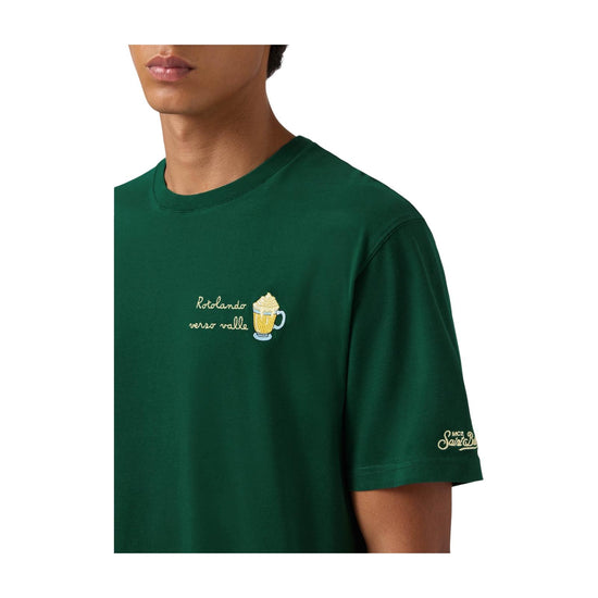 T-shirt in cotone verde con ricamo Rotolando verso valle ARN0004 03256I MC2 SAINT BARTH 