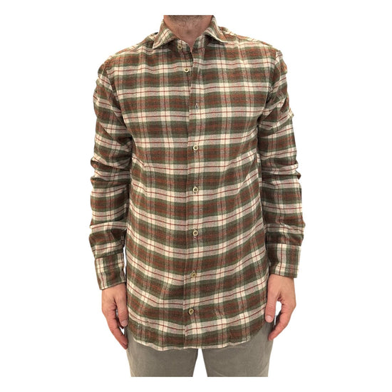Camicia Uomo in flanella Check verde B4482 1 BASTONCINO 