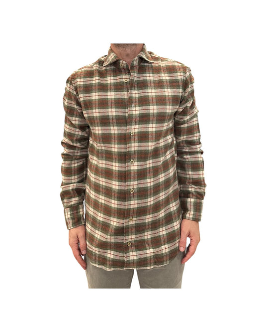 Camicia Uomo in flanella Check verde B4482 1 BASTONCINO 