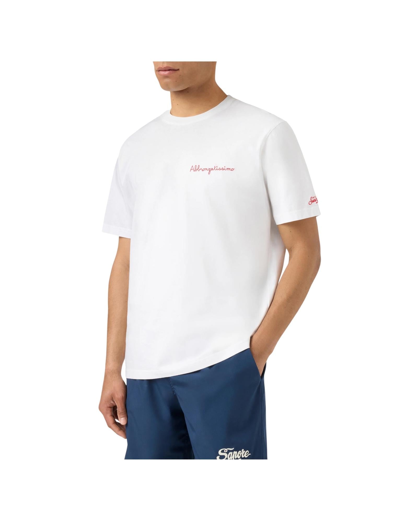 T-shirt Portofino bianca con ricamo Abbronzatissimo POT0001 04532L MC2 SAINT BARTH 
