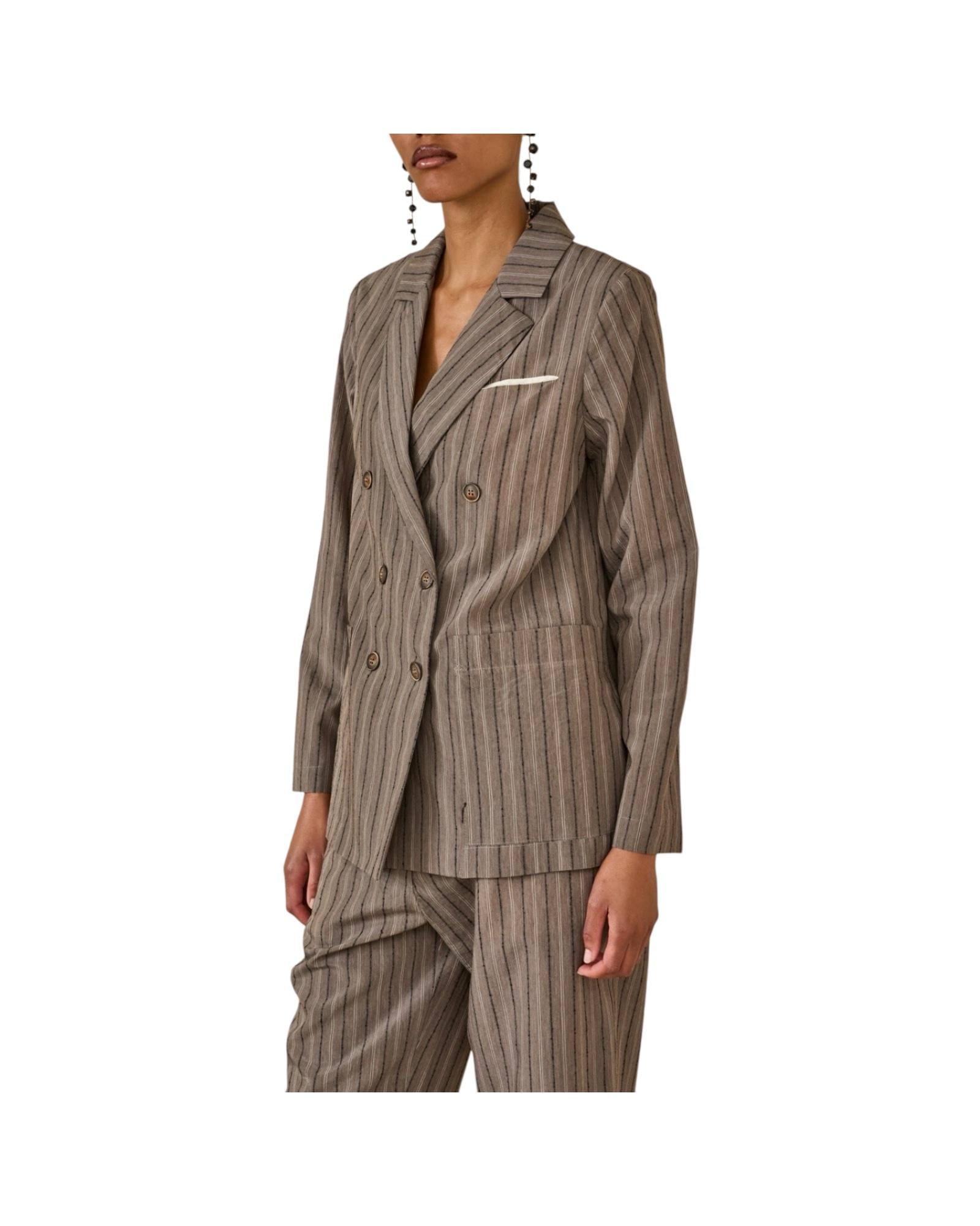 Giacca gessata doppiopetto S39M0365 GRIGIO SOUVENIR 