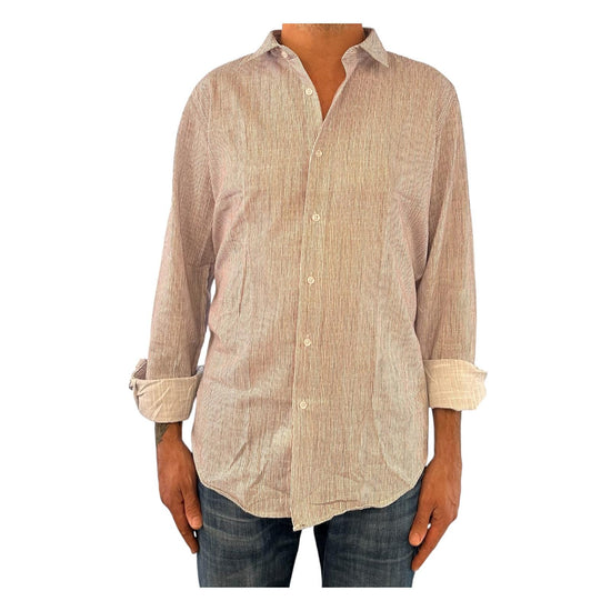 Camicia Uomo misto lino righe bianco marrone CAMICIE COTONE LINO RIGHE BIANCO MARRONE RE.VI.VAL 