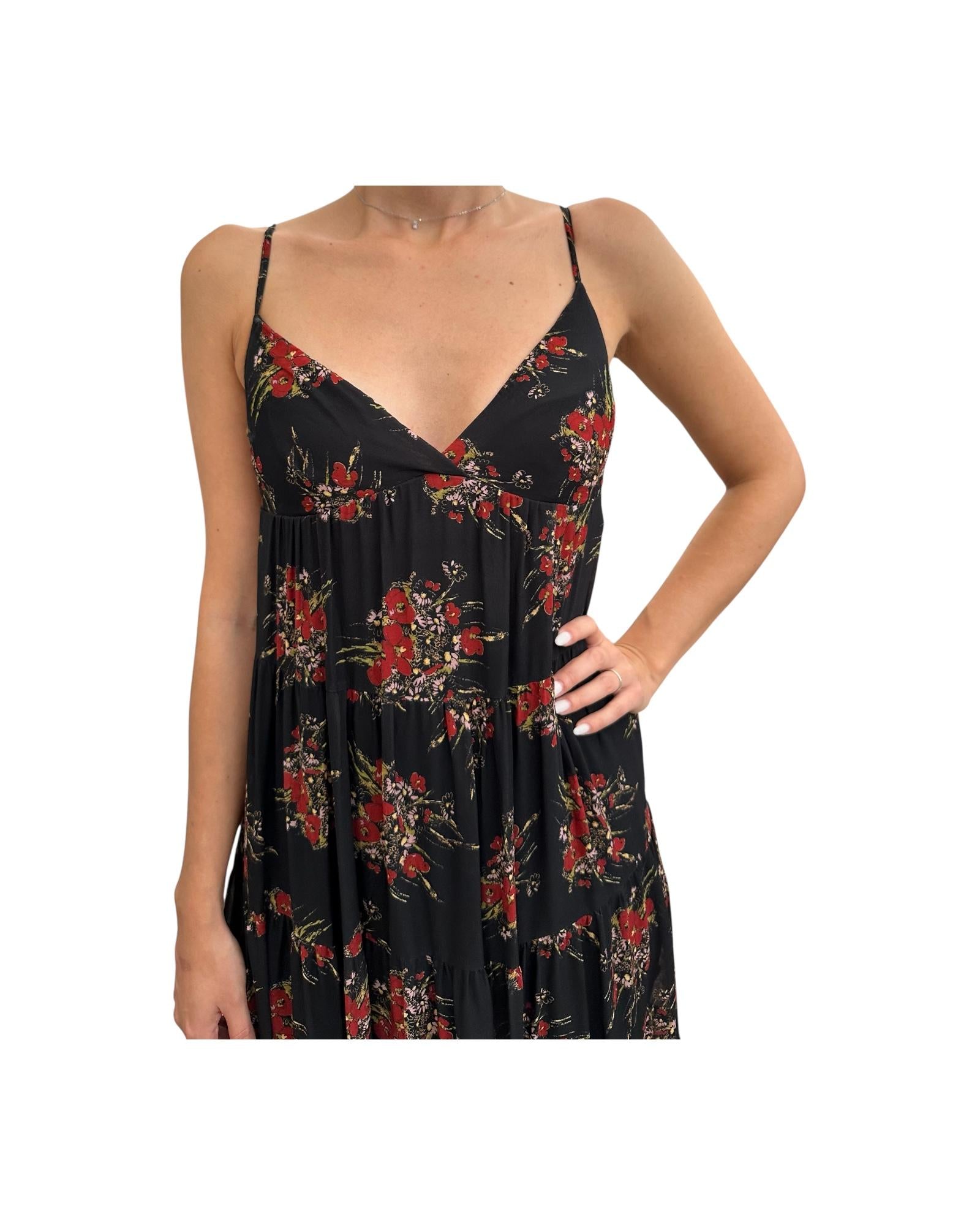 Abito lungo a balze Nero floreale 185209 02086 Aniye by 