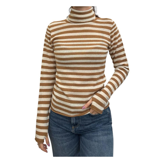 Maglia dolcevita in cashmere righe Biscotto-latte 85891 506 RETOIS 