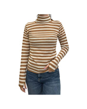Maglia dolcevita in cashmere righe Biscotto-latte