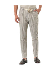 Pantalone misto lino righe Army Green