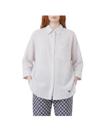 Camicia in tela di lino a righe Bianca e rosa PANETTO 010 MAX MARA WEEKEND 