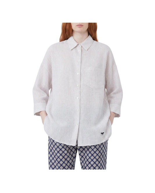 Camicia in tela di lino a righe Bianca e rosa PANETTO 010 MAX MARA WEEKEND 
