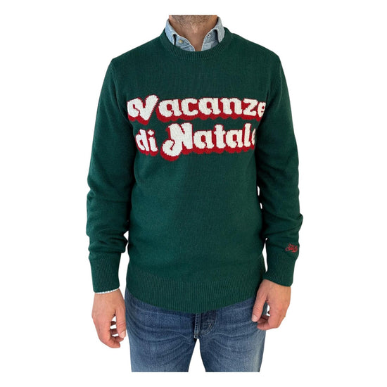 Maglione in misto cashmere con ricamo Vacanze di natale Verde HER0001 00004I MC2 SAINT BARTH 