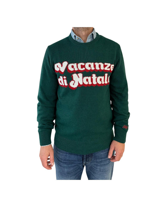 Maglione in misto cashmere con ricamo Vacanze di natale Verde HER0001 00004I MC2 SAINT BARTH 