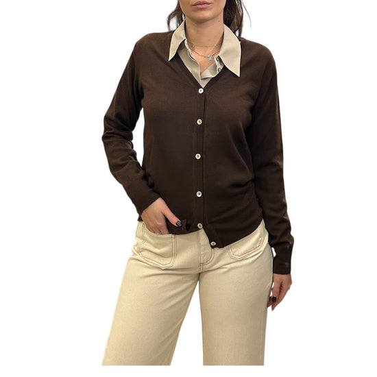Cardigan in lana merino con scollo a V Testa di moro CARDIGAN V TDM AlEXANDRE STONE 