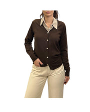 Cardigan in lana merino con scollo a V Testa di moro