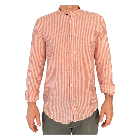 Camicia uomo misto lino a righe Rust AU25S06CA LINCOT366 RUST ALLEY DOCKS 