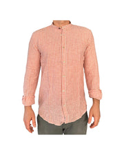 Camicia uomo misto lino a righe Rust