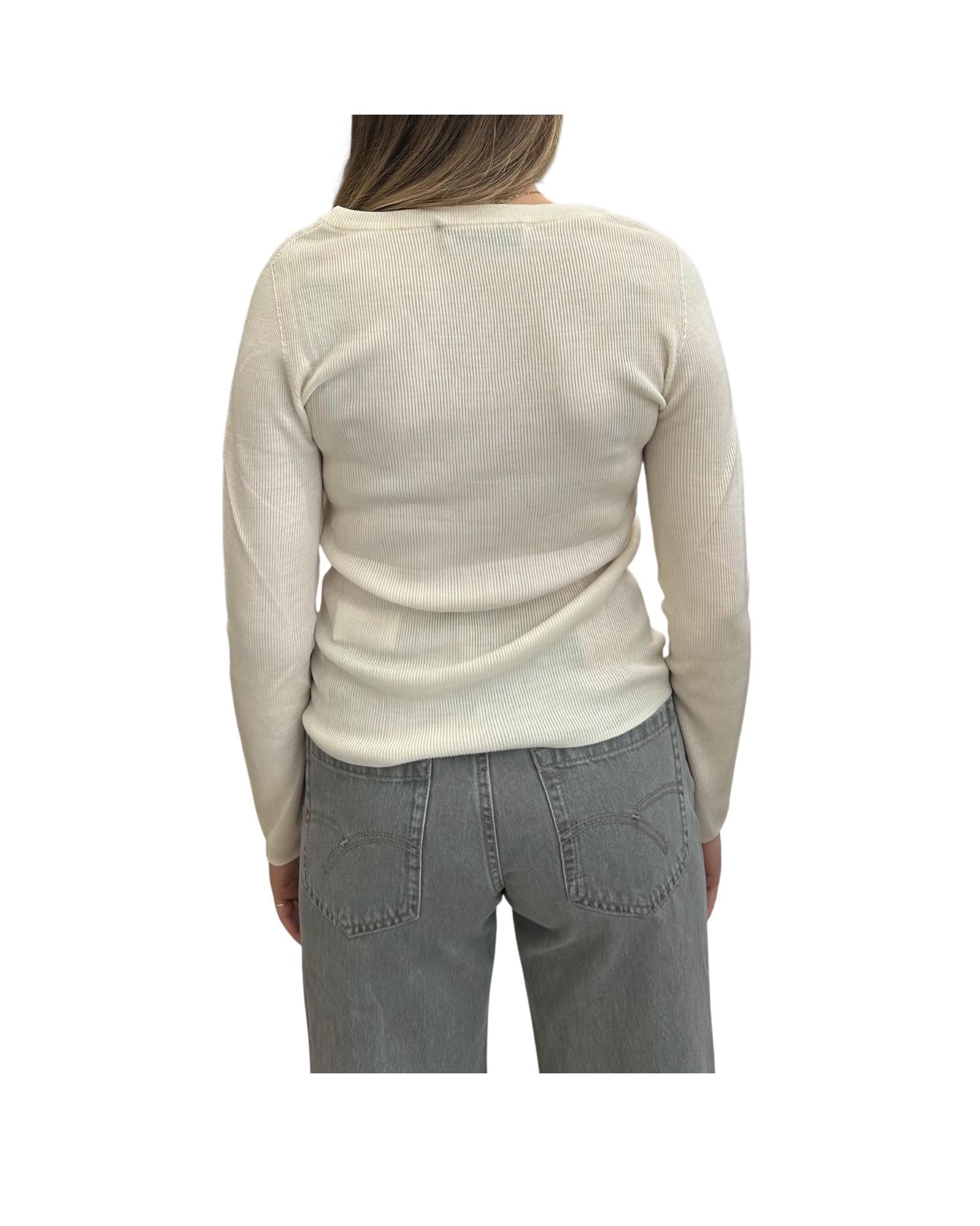 Maglia scollo a V in lana merino Panna MTA P102 030 haveone