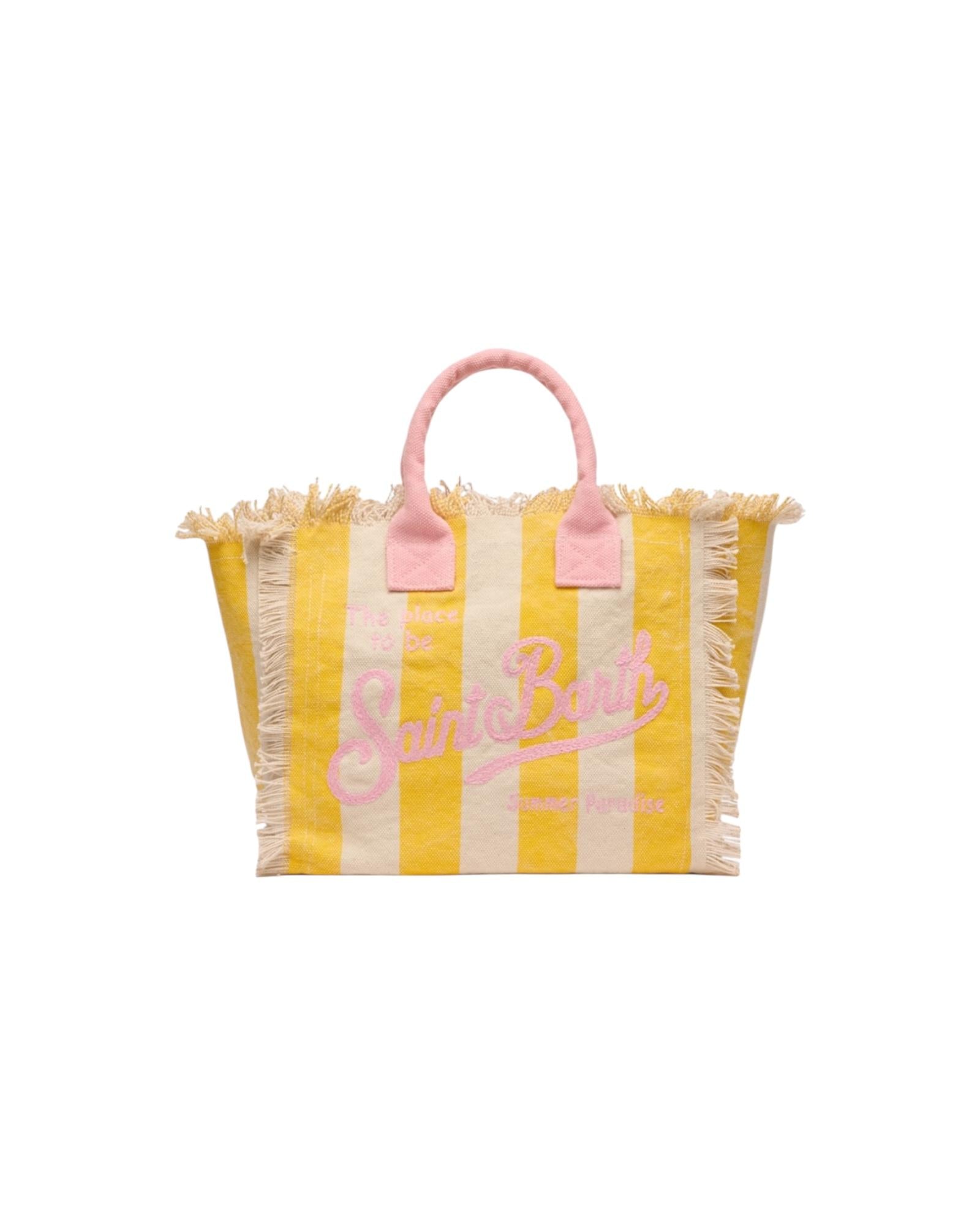 Borsa Colette in canvas di cotone con stampa a righe gialle COL0001 01547H MC2 SAINT BARTH 