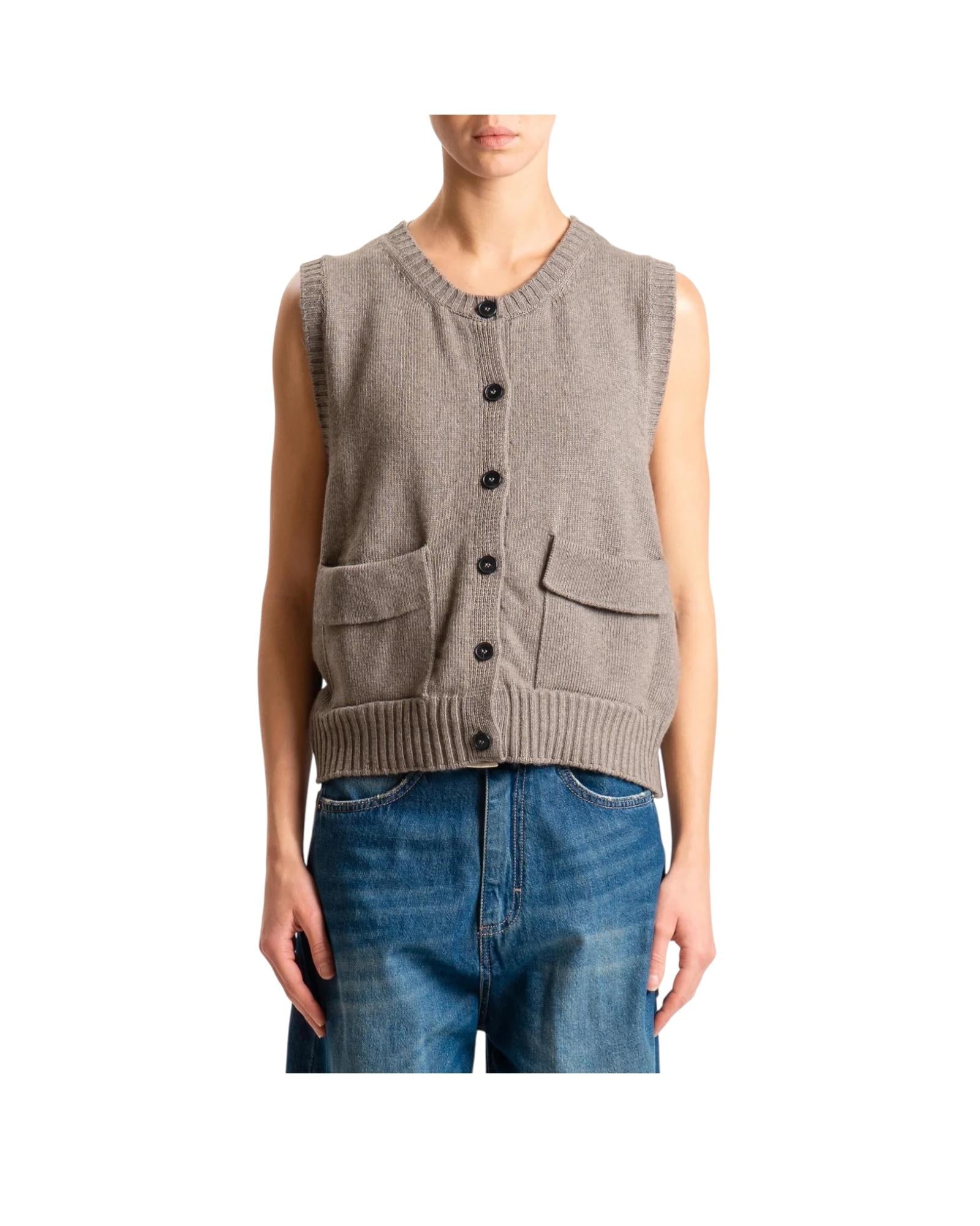 Gilet misto cashmere con tasche Tortora 77250F TORTORA haveone