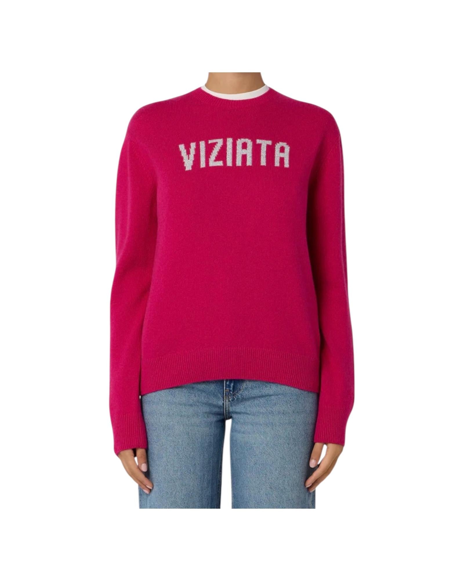 Maglione con stampa Viziata e strass Fucsia QUE0010 04002I MC2 SAINT BARTH