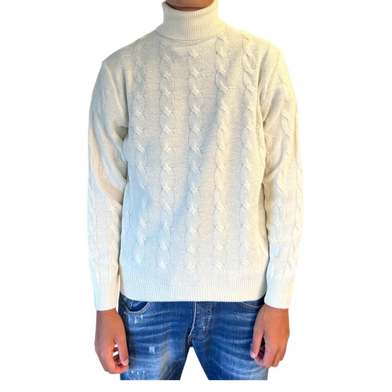 Maglione collo alto in lana merinos Panna M030440 101 BLU CASHMERE 