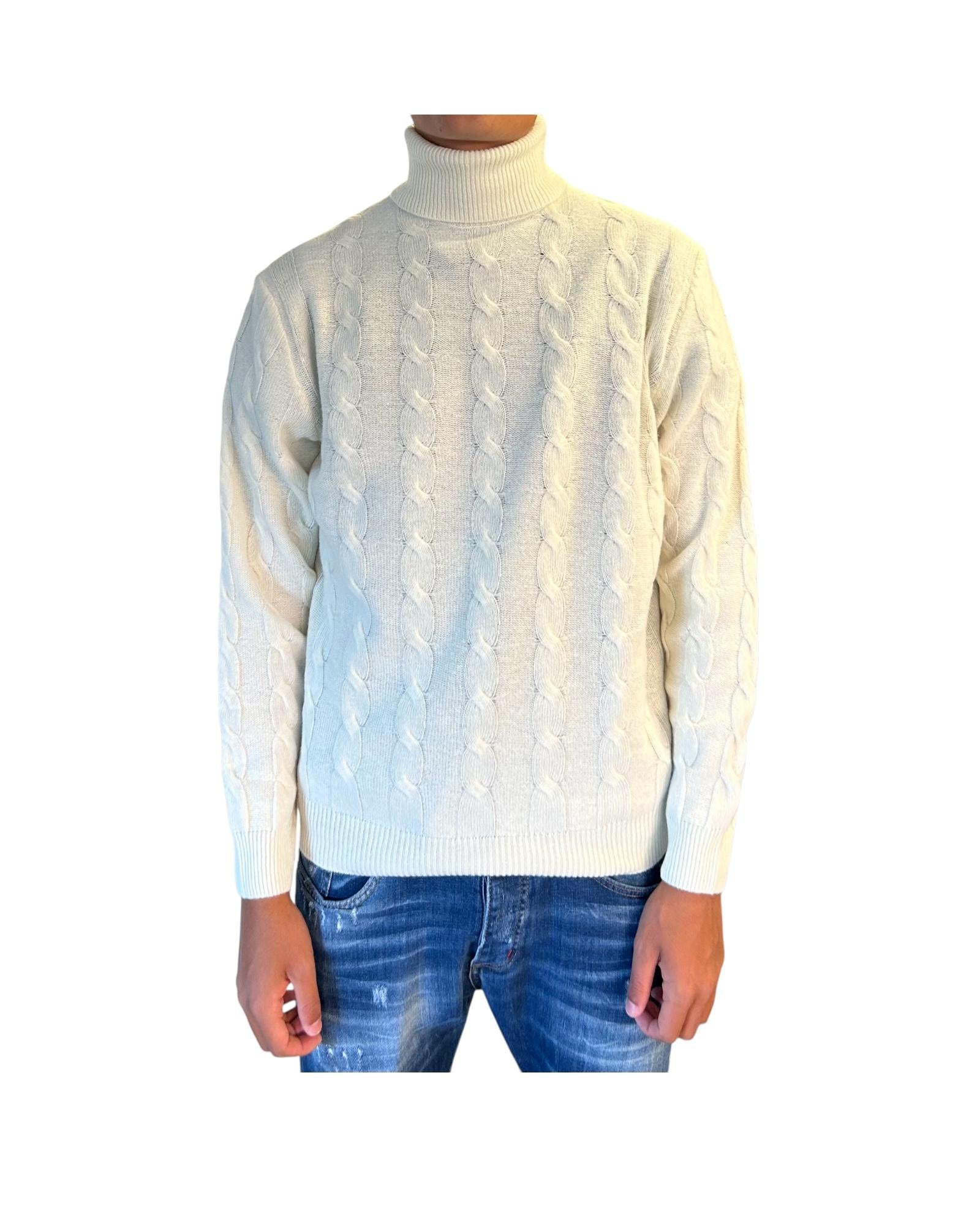 Maglione collo alto in lana merinos Panna M030440 101 BLU CASHMERE 