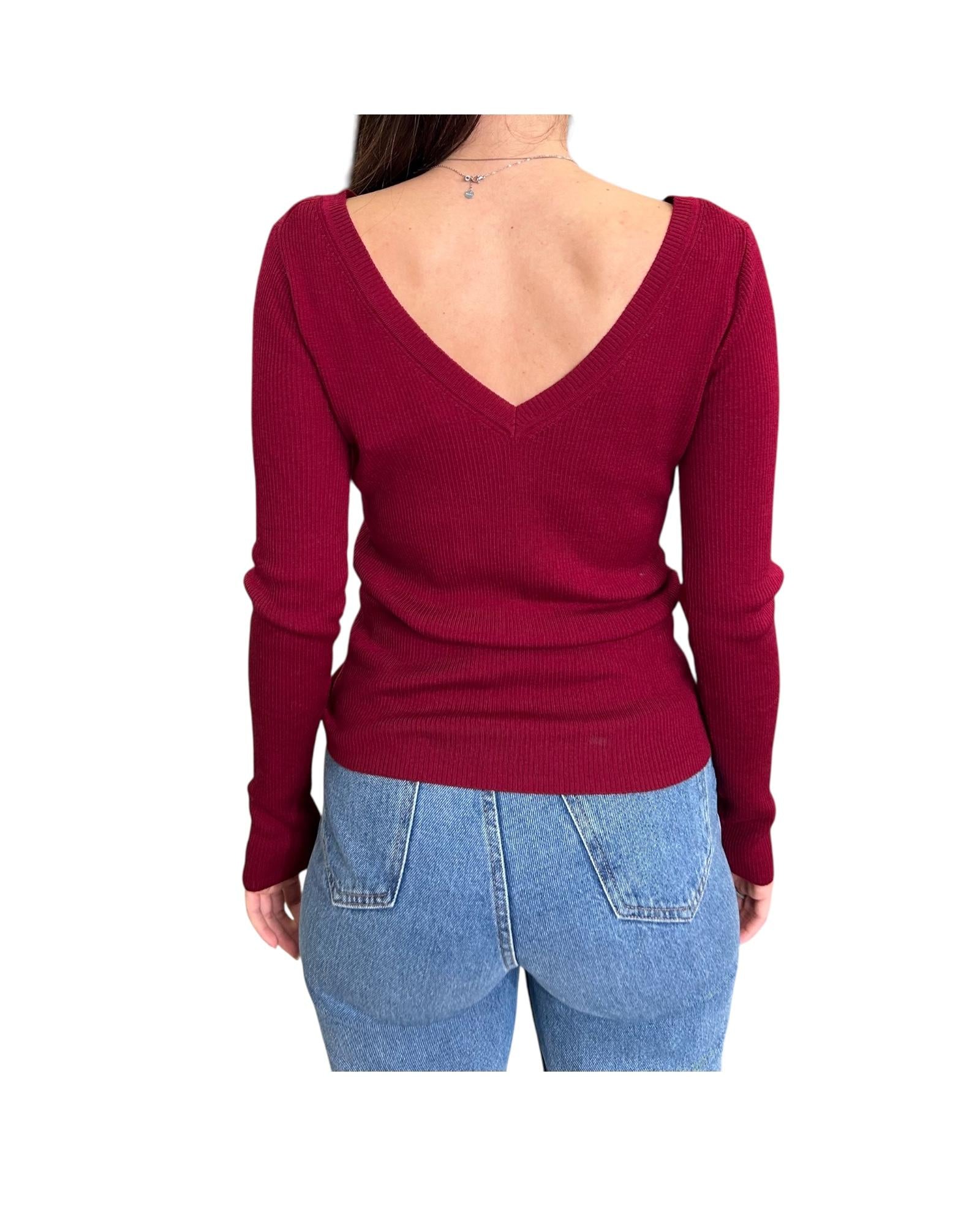 Maglia con scollo posteriore in lana Bordeaux TUS0001 00043I MC2 SAINT BARTH 