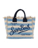 Vanity bag in cotton canvas with light blue striped print