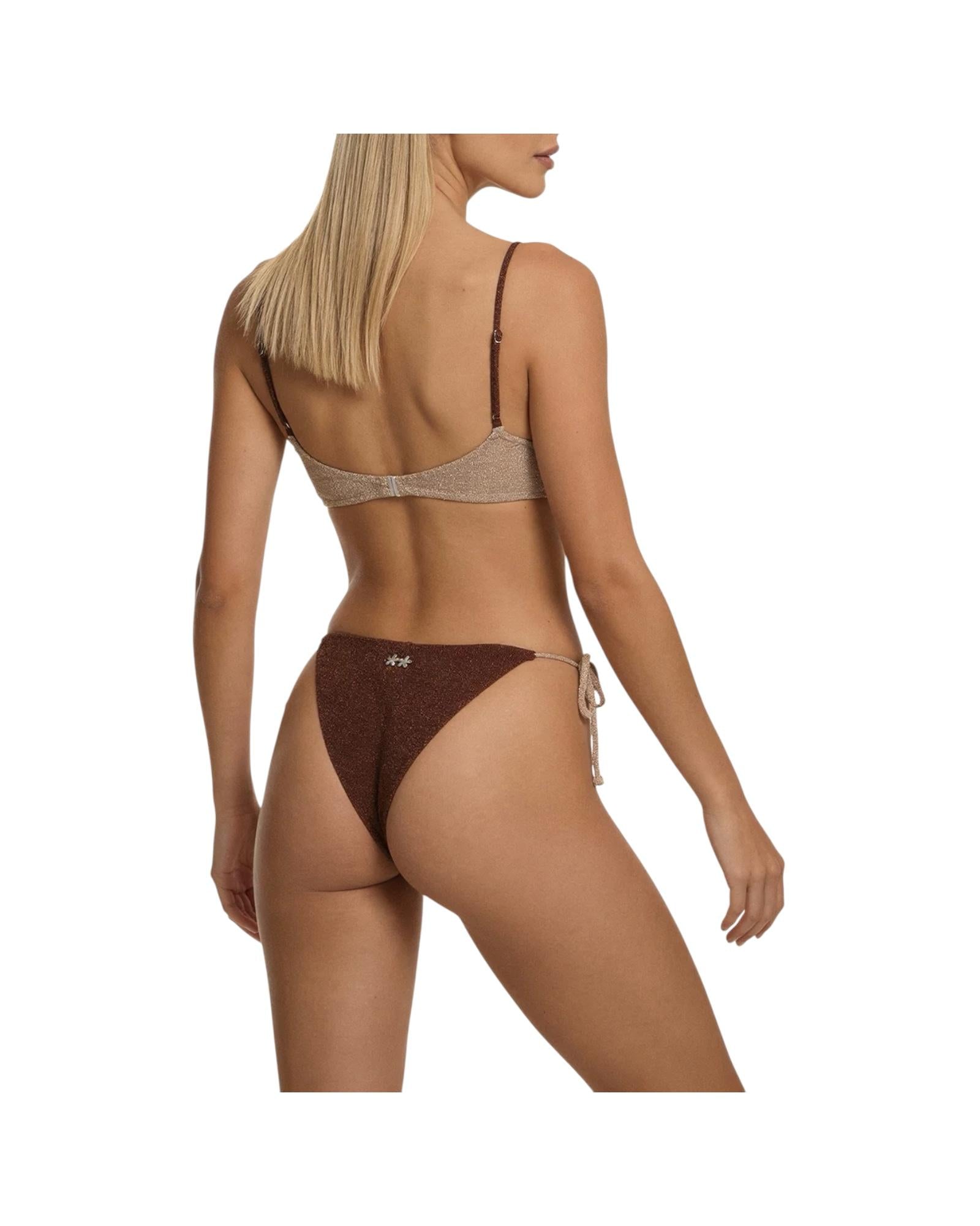 Bikini top con ferretto e slip regolabile Beige e marrone SW1112 BEIGE MARRONE F**K 