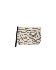 Pochette Aline in scuba con stampa zebrata e strass applicati